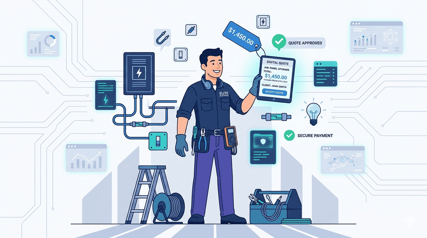 Illustration d'un électricien avec un devis digital